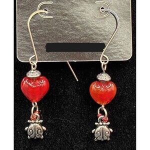 Handmade Ladybug & Red Glass Heart Bead Earrings by Neanie-Bot
